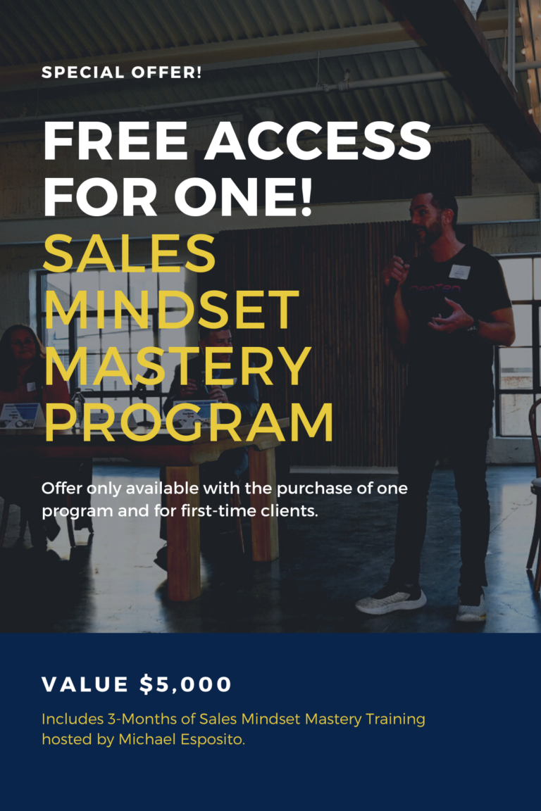Free Access for one - Sales Mindset Mastery Program graphic with an image of michael speaking