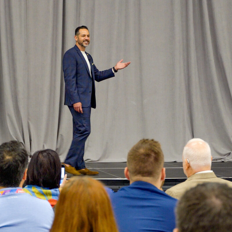 Michael Esposito speaking at the Indietech conference in indianapolis